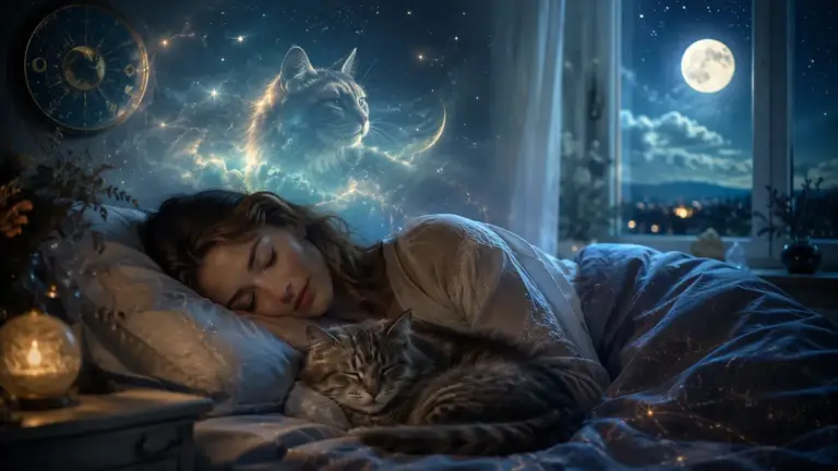 Donna addormentata accanto al gatto