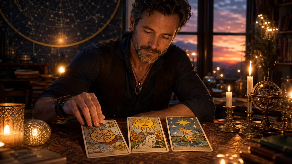 Uomo durante la lettura delle carte